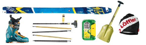Zum Testen: SKITRAB-Tourenski und SCARPA-Skischuhe (jeweils mehrere Modelle zur Wahl), LVS-Gerät, Sonde und Schaufel von PIEPS; dein Geschenk: Eine Löffler-Sporthaube / Bilder: Hersteller 