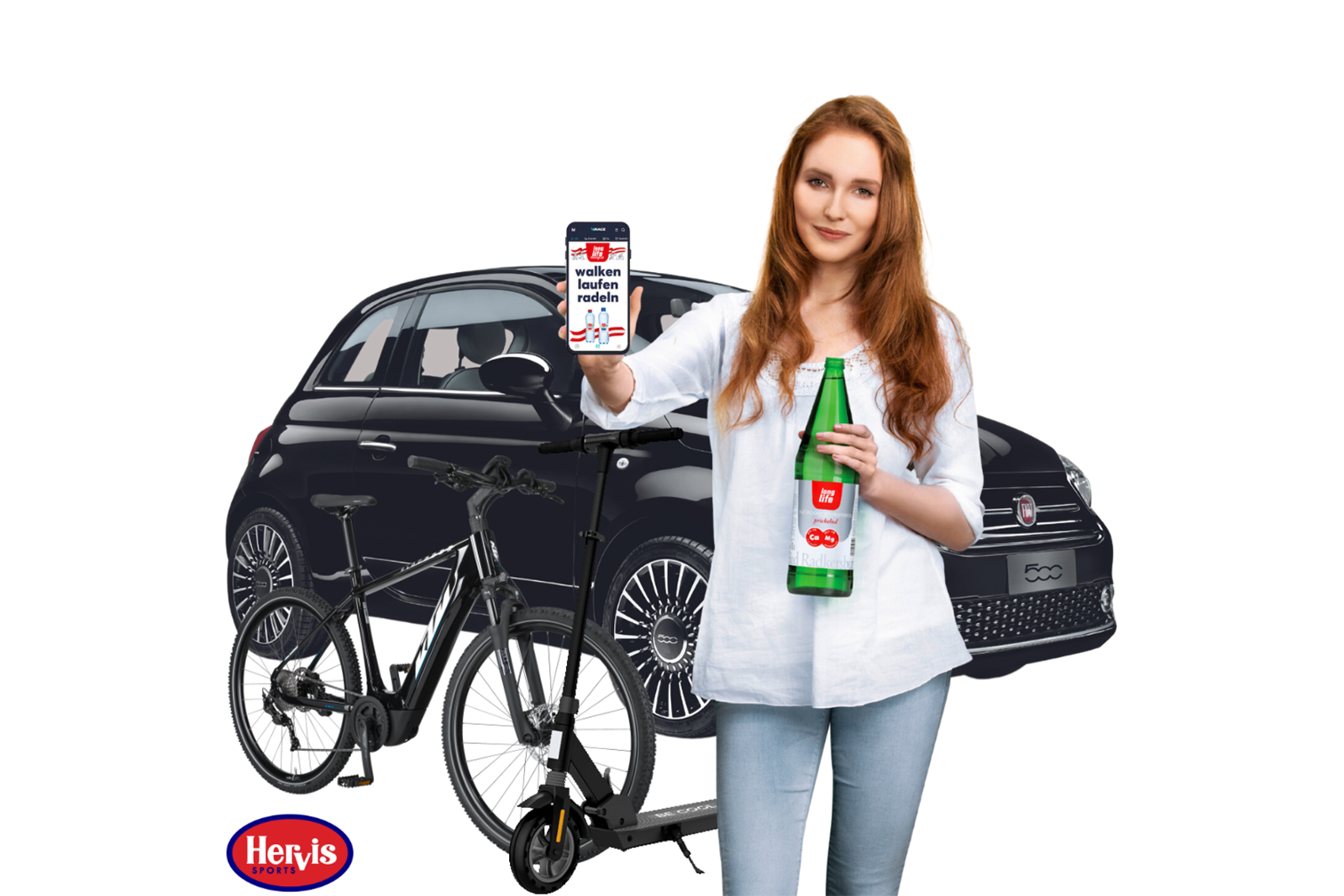 Gewinnspiel: Long Life Mineralwasser verlost einen schicken Fiat 500 E und viele weitere tolle Preise von Hervis!