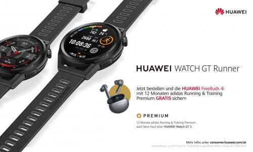 © Hersteller / Huawei / Mehr Infos unter https://consumer.huawei.com/at.
Aktionszeitraum: von 07.03. bis 27.03. - Erhältlich bei ausgewählten Partnern. Solange der Vorrat reicht. Läufer:innen, aufgepasst: Die neue Huawei Watch GT Runner ist jetzt in Österreich erhältlich!
