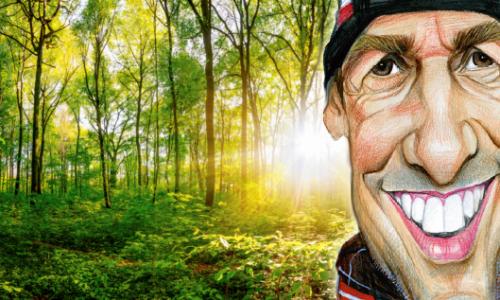 Christoph Sumann: Mein Fitnessstudio sind Wald und Wiese / Karrikatur: Petar Pismestrovic / Foto: iStock / Xurzon / Montage: sportaktiv.com Thumbnail