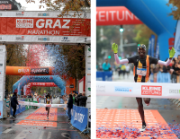 © Fotograf / links: GEPA pictures, Graz Marathon // rechts: GEPA pictures / Mario Buehner / Zieleinlauf von Charles Juma Ndiema. Graz Marathon feiert neuen Streckenrekord
