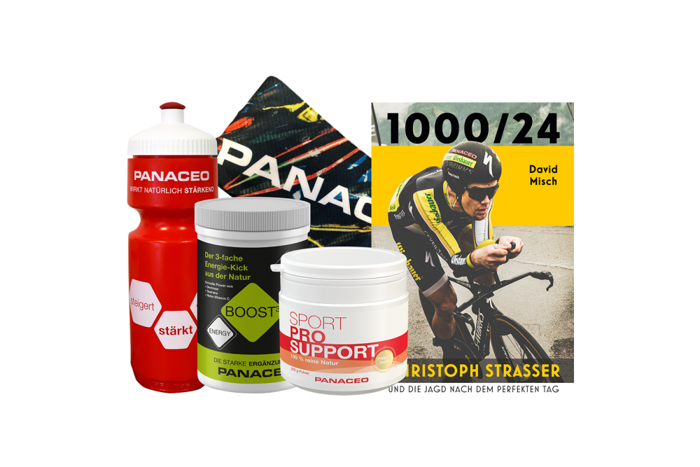 Gewinne 1 von 3 PANACEO-Packages mit Buff-Stirnband und Christoph-Strasser-Buch