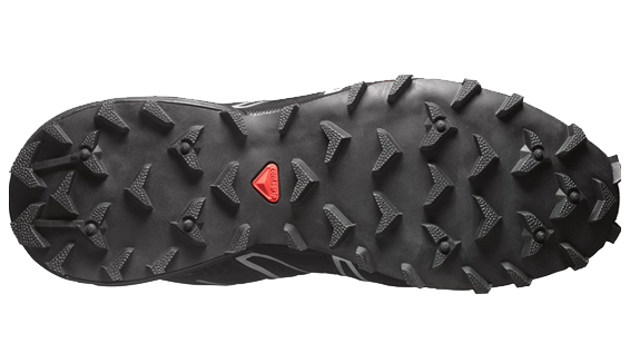 Mit speziellen Sohlen sorgen Trailrunning-Schuhe (hier: der Salomon Speedcross 3) für verbesserten Halt auf natürlichen Untergründen. / Bild: Salomon